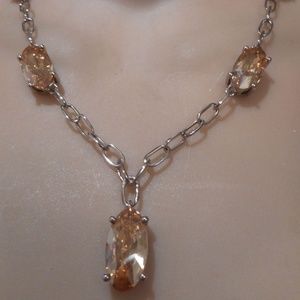 NEW Designer Inspired KARIS Golden Crystal Station Necklace (18") Platinum Bond